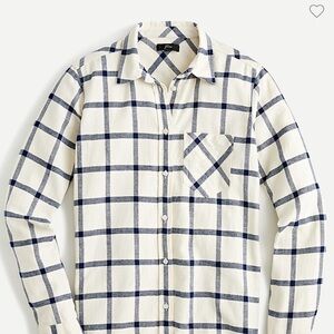 J. Crew Blue and White Plaid Flannel Button Doen Shirt